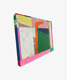 ANGLE SHOT Sara Breinlinger's 'Out Loud' is a collage on a wooden panel. Abstract, colourful and tactile, Breinlinger presents ideas of rebellion with unruly lines and blemished surfaces.