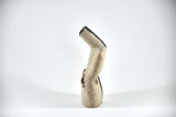 Title: Figure Vessel Artist: Sally Fitchard Medium: clay sculpture Size: 17.8 cm x 9.7 cm x 6.5 cm (side-profile, left side). Colours comprise- natural, black, lichen green