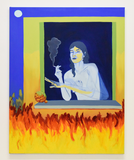 A yellow house is green at night by Mafalda Figueiredo