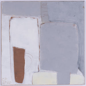 Abstract art piece with geometric shapes on a light grey background