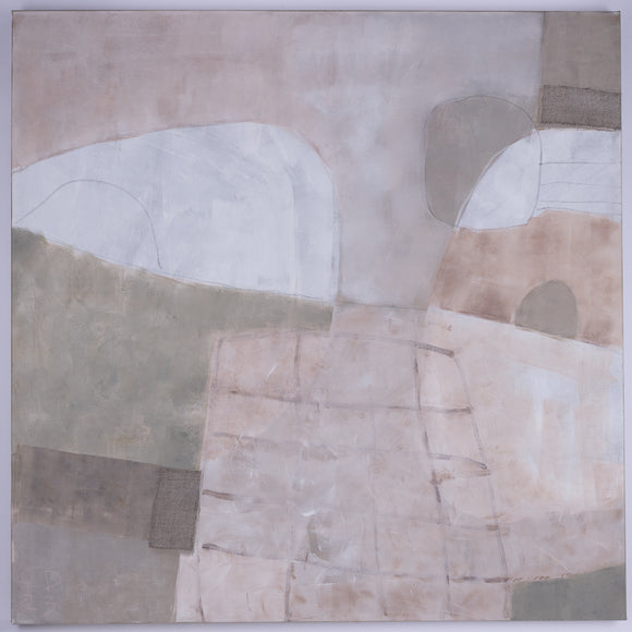 Abstract art piece with geometric shapes in earthy tones