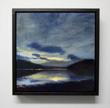 FRAMED I Andrew Sinclair 'Loch Sunart West Evening' is an oil painting on board. It depicts a Highland scene at dusk. 