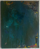 Abstract painting with dark blue and black tones