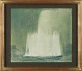 Framed artwork of a water fountain with a green background