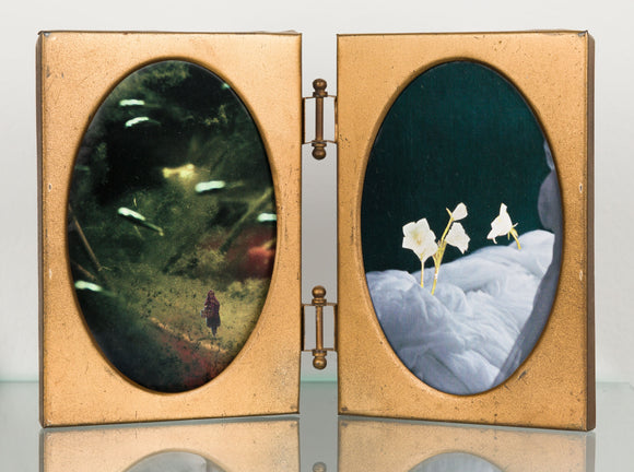 Collage diptych in a gold picture frame
