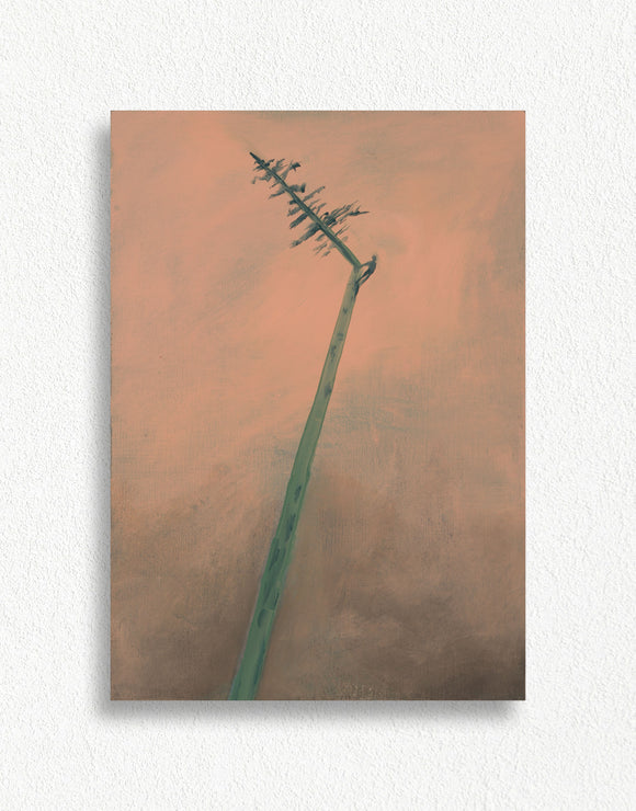 Abstract painting with a vertical green line against a gradient background