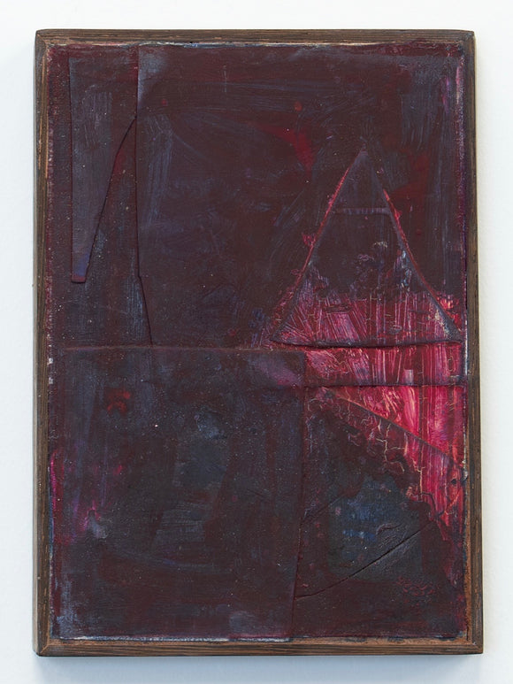 Abstract painting with dark red and black colors on a white background