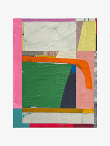 FRONT PORTRAIT Sara Breinlinger's 'Out Loud' is a collage on a wooden panel. Abstract, colourful and tactile, Breinlinger presents ideas of rebellion with unruly lines and blemished surfaces.