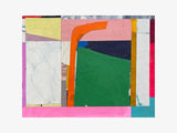 FRONT LANDSCAPE Sara Breinlinger's 'Out Loud' is a collage on a wooden panel. Abstract, colourful and tactile, Breinlinger presents ideas of rebellion with unruly lines and blemished surfaces.