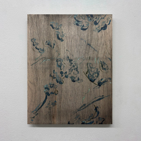 Abstract painting on a textured surface with a neutral background