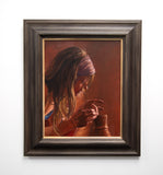 Andrew Sinclair's 'Terracotta Potter' oil on linen in a dark brown frame.