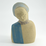 Title: Blue Sash Lady Artist: Sally Fitchard Medium: clay sculpture Size: 18 cm x 12 cm x 8 cm