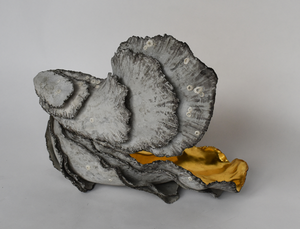 Title: Seduction Artist: Lucy Gray Medium: pigmented jesmonite and burnished gold leaf Size: H 27 x W 35 x D 20 cm (BACK II)