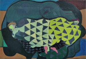 Title: Double Bed Artist: Gordy Livingstone Medium: acrylic and pen on canvas (unframed) Size: 56 cm x 39 cm