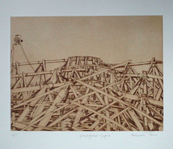 Patricia Paolozzi Cain 'E7 Steel Grove Sepia' etching edition of 10 (available framed) Broth Art