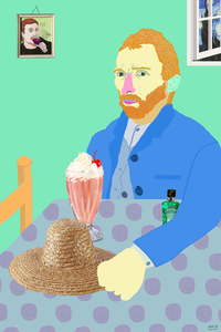 Dan Jamieson's 'I think I Better Gogh Now (Vincent Van Gough). A digital drawing on acrylic panel depicting Vincent Van Gogh. Colours include green and blue