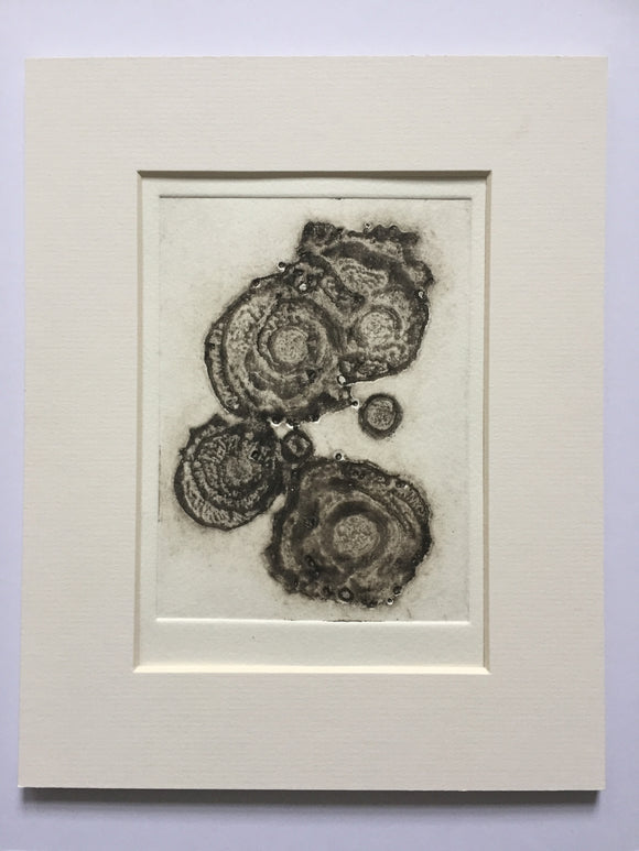 Title: Print 1 Artist: Lucy Gray Medium: hand printed collagraph on paper Size: 13 cm x 9 cm 