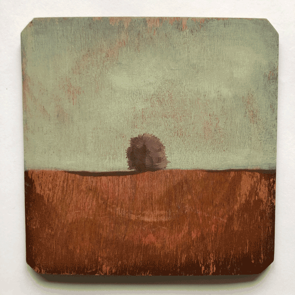Title: On The Horizon Artist: Laura McMorrow Medium: oil on found board Size: 14.5cm x 14.5cm
