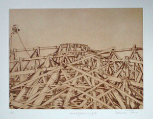 Patricia Cain 'Steel Grove (Sepia)' etching edition of 10 (available framed) Broth Art
