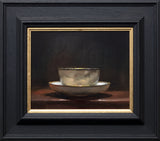 Title: Teacup & Saucer II Artist: Andrew Sinclair Medum: Oil on board Size: 20 x 25cm (photographed in black frame)