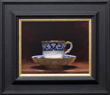 Title: Teacup & Saucer Artist: Andrew Sinclair Medum: Oil on board Size: 25 x 20 cm (photographed in black frame)